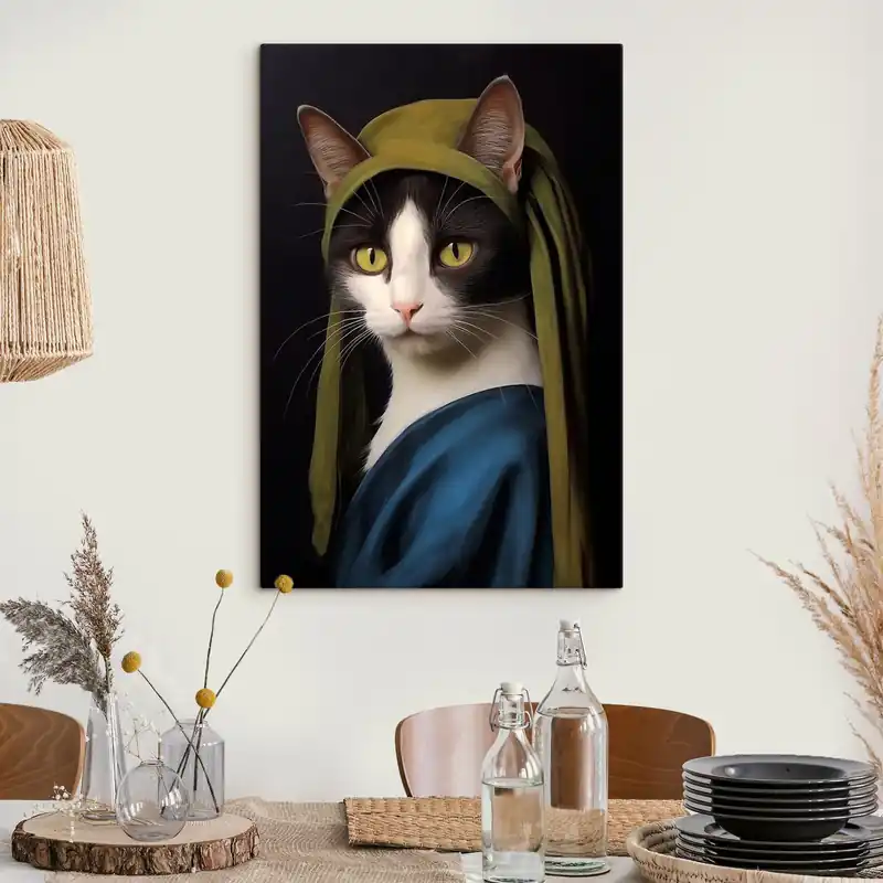 Noutate Pictură pe pânză Pisică în stil portret cu cercel de perle Nr s42486