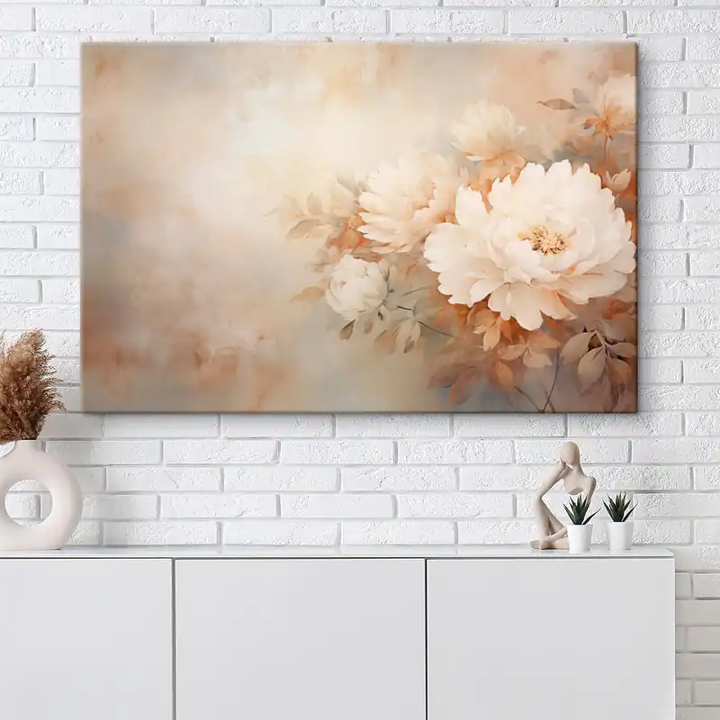 Pictură pe pânză Bujori delicați în tonuri pastelate de crem pe un fundal neclar, creând o atmosferă moale și romantică Nr s42558 Livrare rapidă