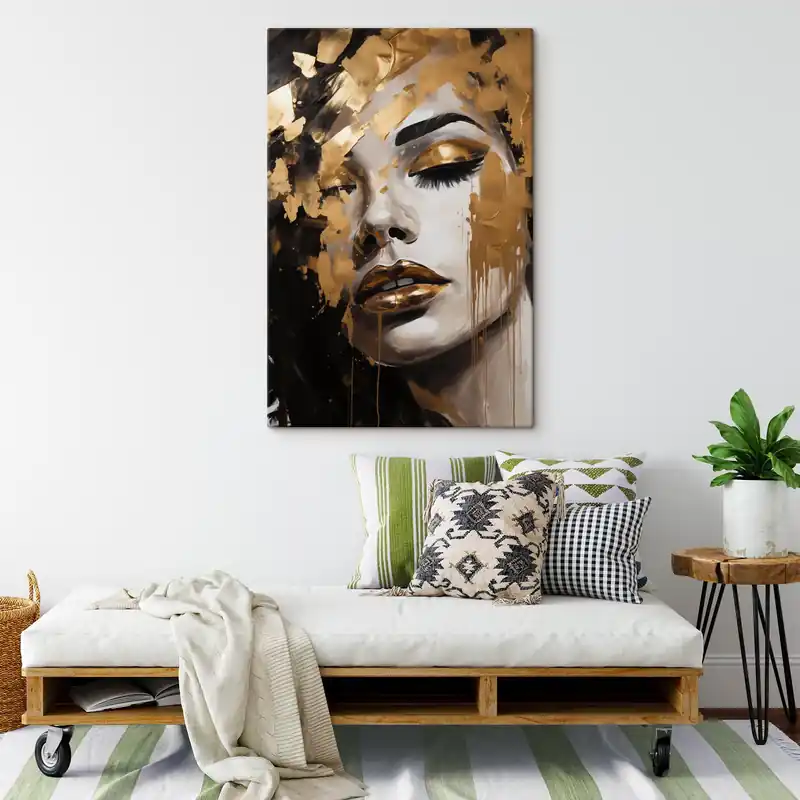 Plată sigură Pictură pe pânză Un portret abstract al unei femei cu tușe bogate în tonuri calde, creând o imagine vibrantă și dramatică Nr s42619