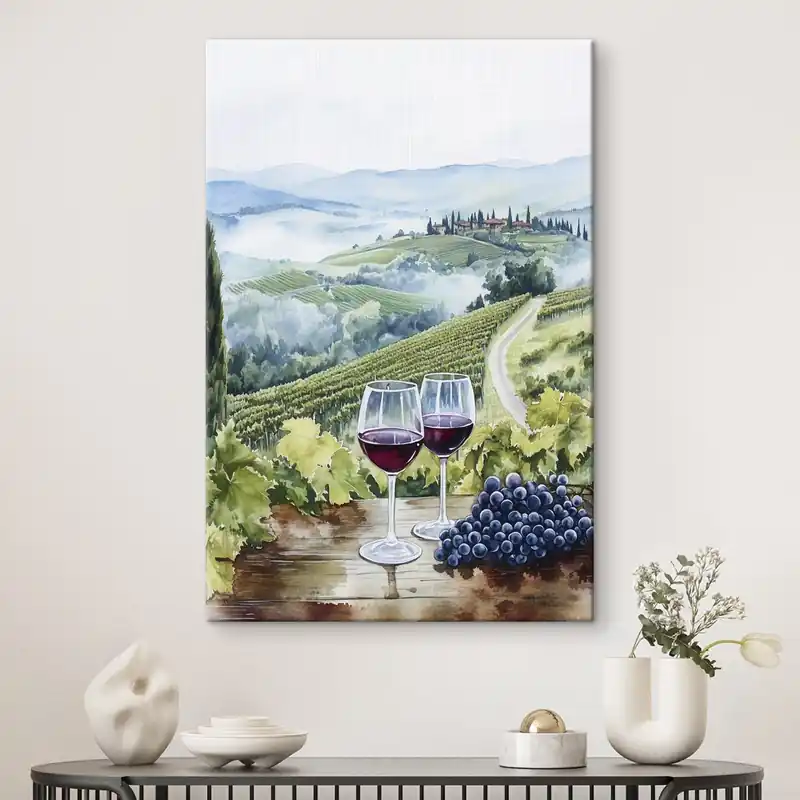 Ultima șansă Pictură pe pânză Toscana peisaj, grape yards, ochelari de vin, stil acuarelă Nr s42445