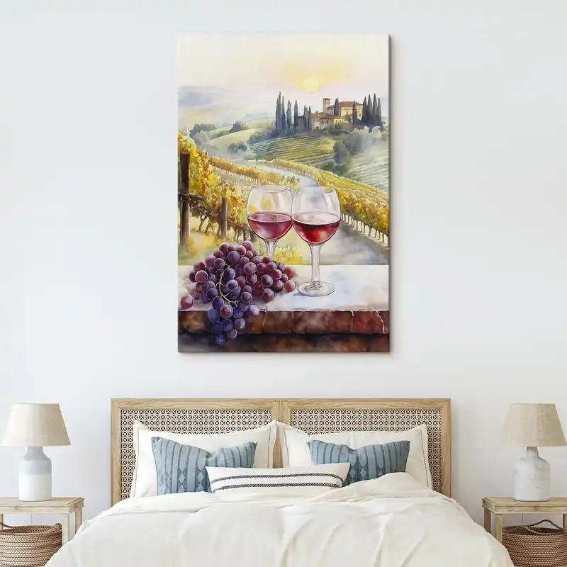 Pictură pe pânză Apus de soare în Toscana, vinărie, arhitectură veche, stil acuarelă, Italia Nr s42446 Cumpără online