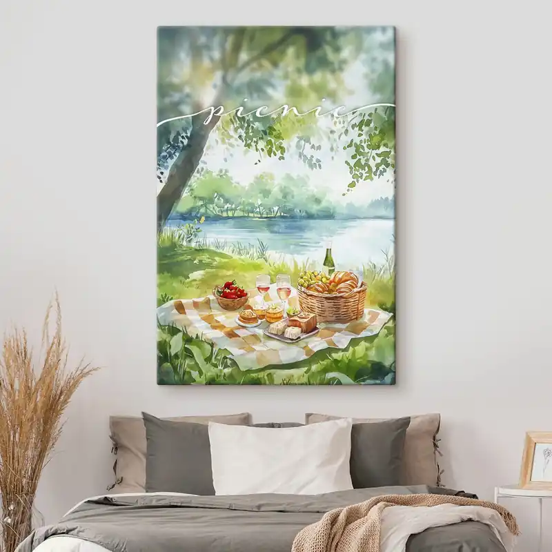 Calitate înaltă Pictură pe pânză Picnic estetic, vară natură, lac, romantic, stil acuarelă Nr s42450