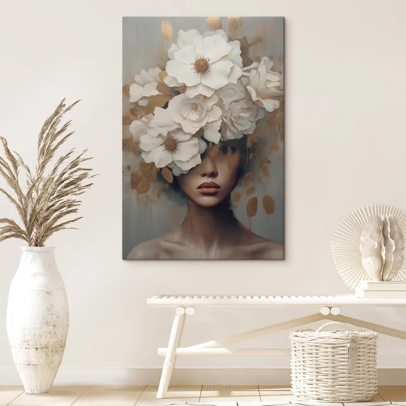 Pictură pe pânză Portret cu flori albe Nr s42664 Ofertă limitată