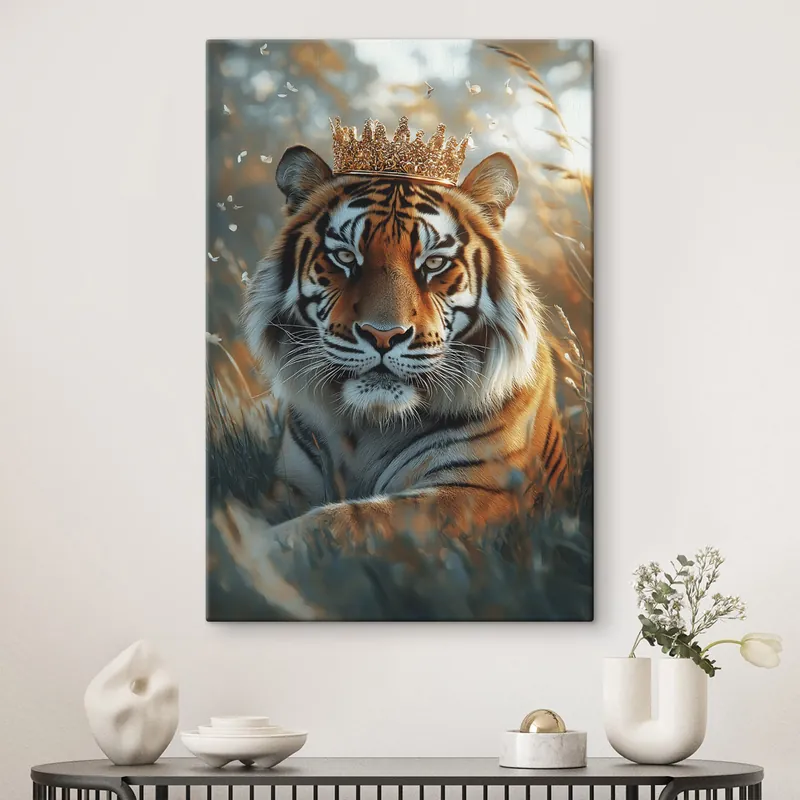Promoție Pictură pe pânză Un tigru frumos cu o coroană, o pajiște de vară, realism Nr s42786