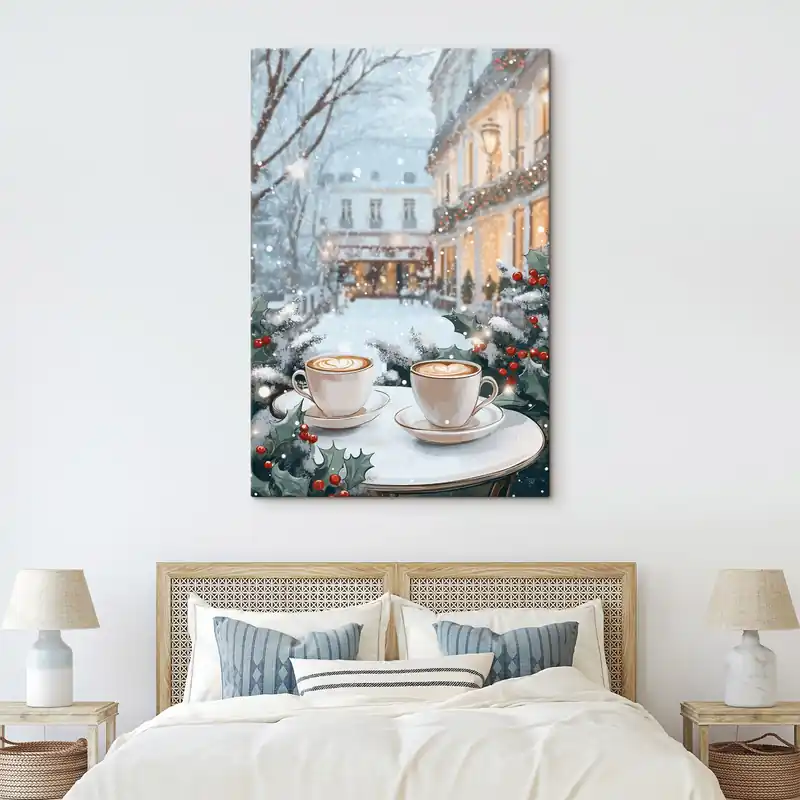 Ofertă de sezon Pictură pe pânză Cești de cafea în cafeneaua confortabilă, estetica de iarnă, stilul boho Nr s42797