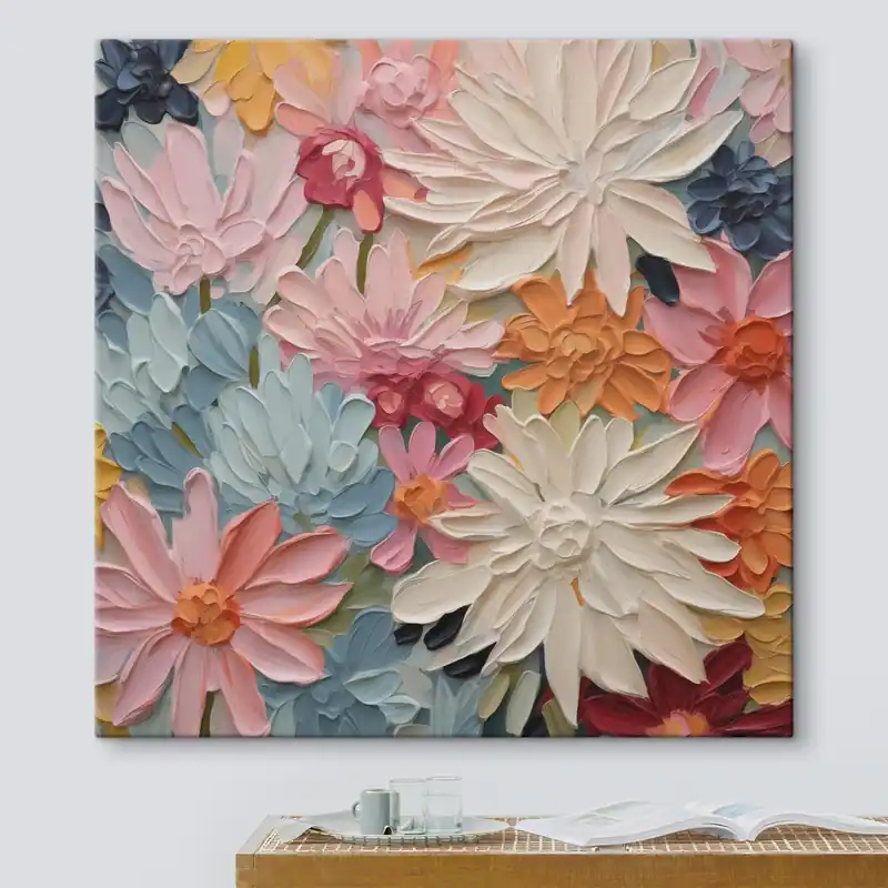 Pictură pe pânză Flori abstracte luminoase imitație de lovituri de perie Nr s42826 Discount