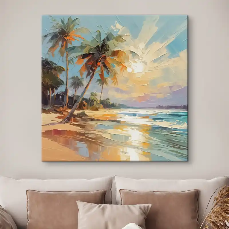 Pictură pe pânză Palmieri de mare imitație de pictura Nr s42897 Popular