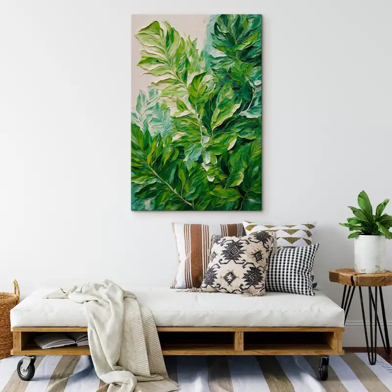 Pictură pe pânză Frunze tropicale în stilul picturii în ulei Nr s42767 Vezi acum
