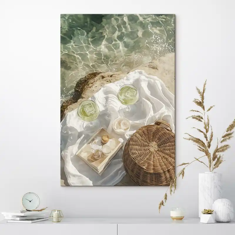 Pictură pe pânză Estetică de vară, valuri oceanice, plajă, cocktailuri, stil acuarelă Nr s43069 Retur gratuit