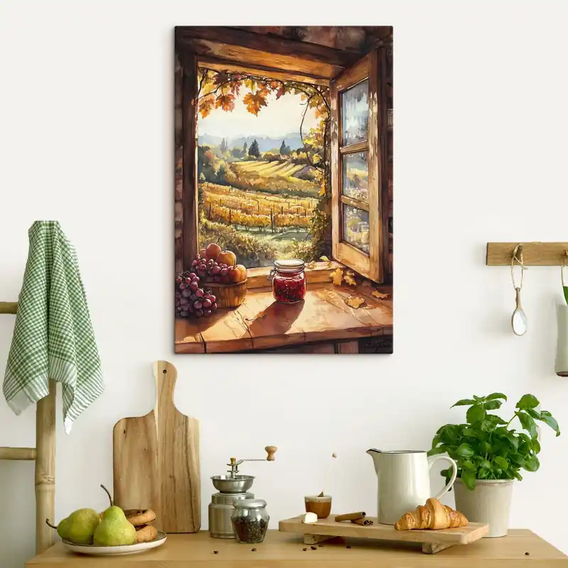 Plată securizată Pictură pe pânză Recoltă în sat, rustic, fructe, gem, peisaje naturale, stil acuarelă Nr s43186