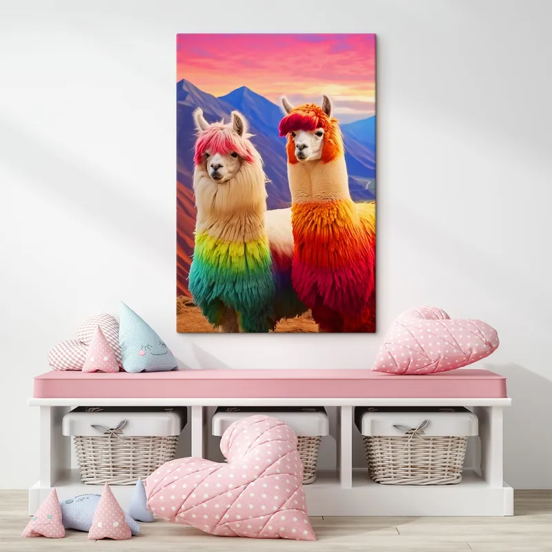 Pictură pe pânză Lamas curcubeu vesel Nr s43262 Bestseller