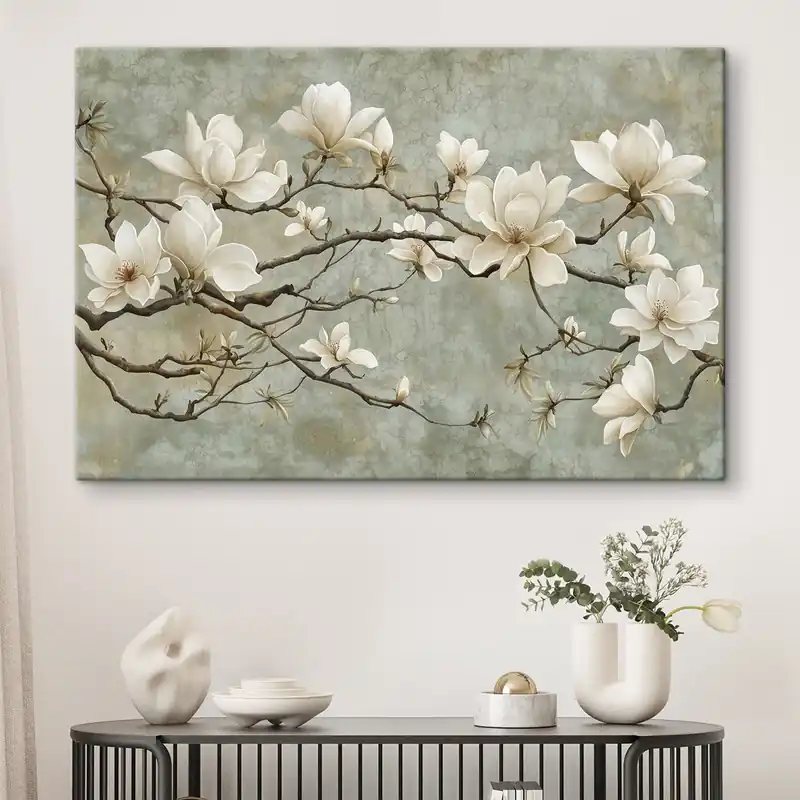 Pictură pe pânză Magnolia ramură pe un fundal pastel grunge Nr s43322 Cumpără acum