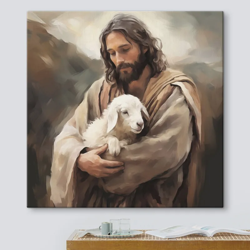 Pictură pe pânză Iisus cu mielul Nr s43356 Preț redus