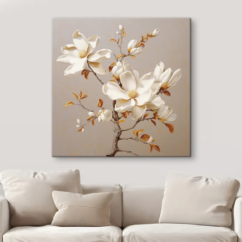 Cel mai bun preț Pictură pe pânză Ramură grațioasă de magnolie în tonuri de bej Nr s43373