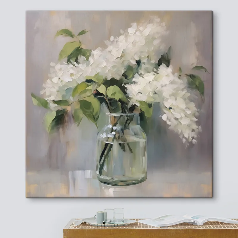 Preț redus Pictură pe pânză Liliac alb într-o vază imitație de pictură Nr s43439
