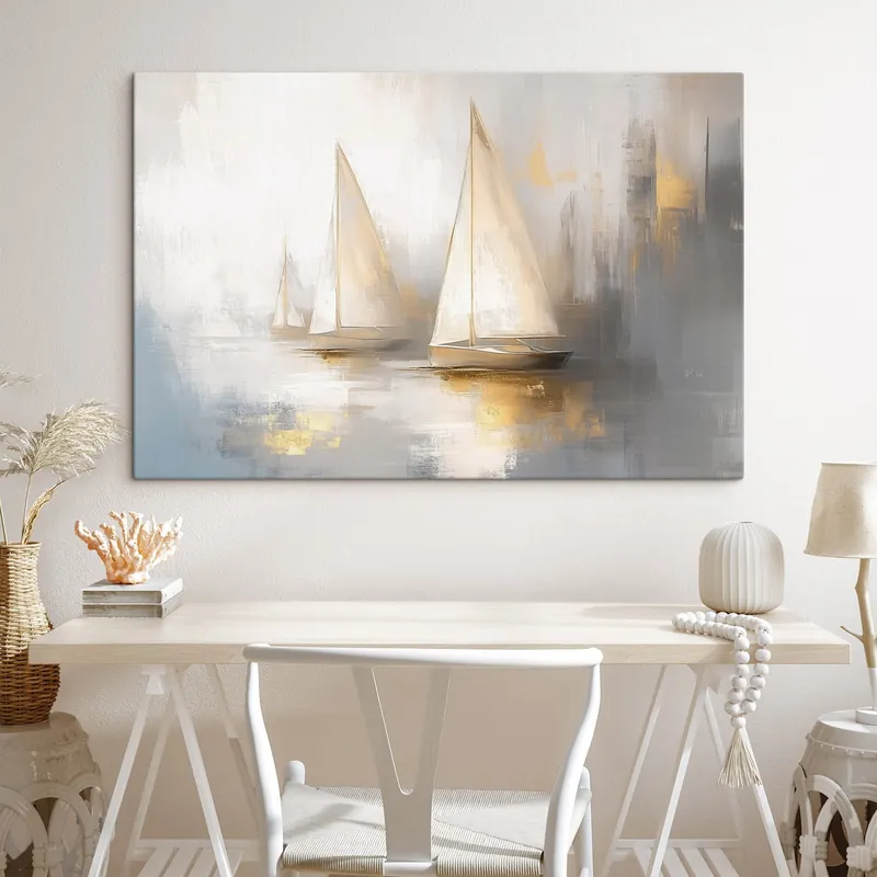 Nu rata Pictură pe pânză Bărci pe mare, abstracție, stil ulei, culori bej Nr s43505