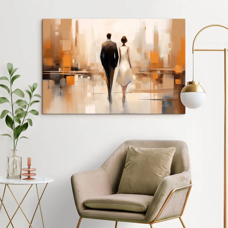 Ofertă limitată Pictură pe pânză Abstracție cu siluete de oraș și două figuri Nr s43516