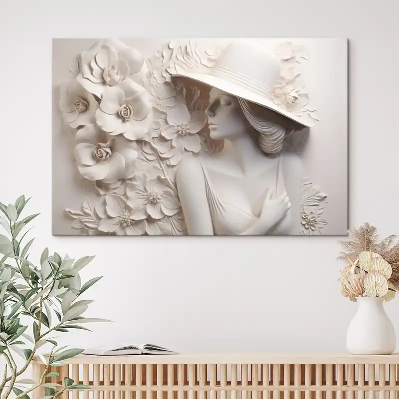 Pictură pe pânză Basorelief imitat al unei femei cu pălărie Nr s43547 Bestseller