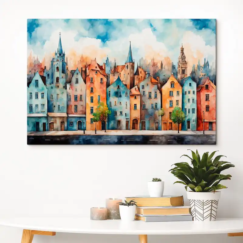Pictură pe pânză Oraș european în stil acuarelă pictura Nr s43441 Retur gratuit