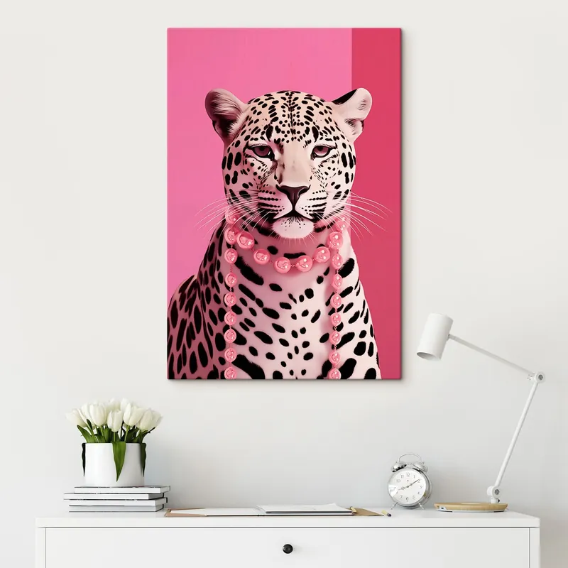 Calitate înaltă Pictură pe pânză Portret de leopard cu colier roz Nr s43976