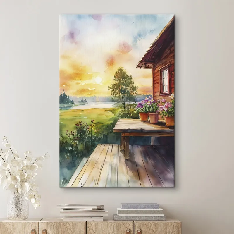 Pictură pe pânză Culori apus de soare, farmhouse, stil acuarelă, rustic, flori de vară Nr s44017 Ieftin
