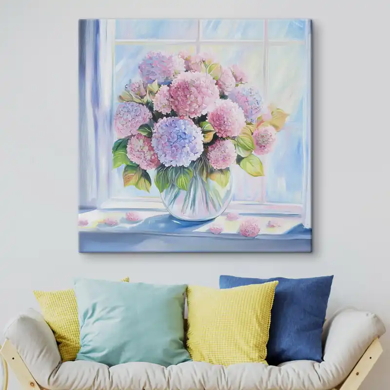 Pictură pe pânză Buchet de flori pe fereastră Nr s44210 Preț redus