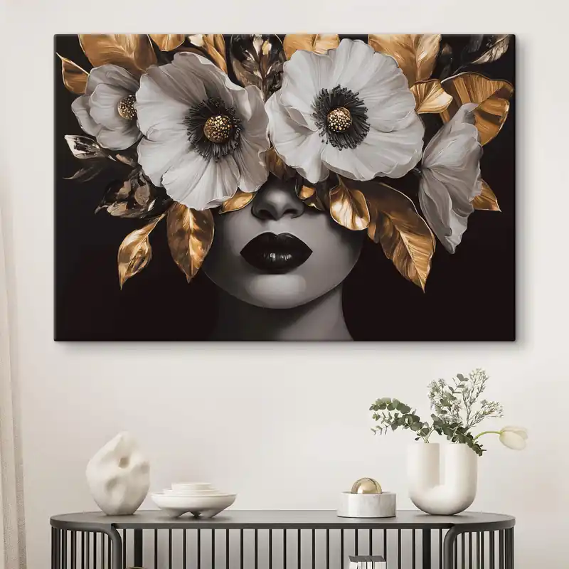 Mai ieftin Pictură pe pânză Portret semi-abstract al unei femei cu flori Nr s44365