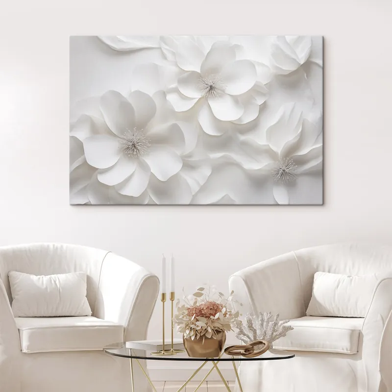 Reducere de preț Pictură pe pânză Flori albe decorative cu petale delicate și stamine complicate Nr s44406