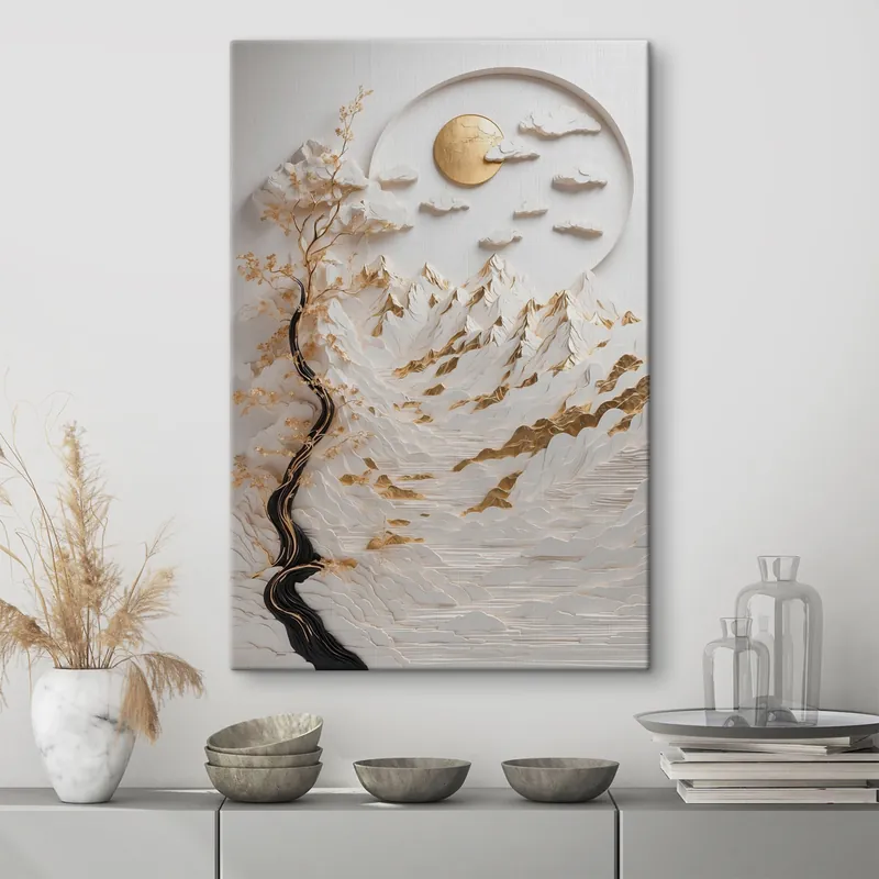 Pictură pe pânză Munți abstracți și soare Nr s44428 Discount