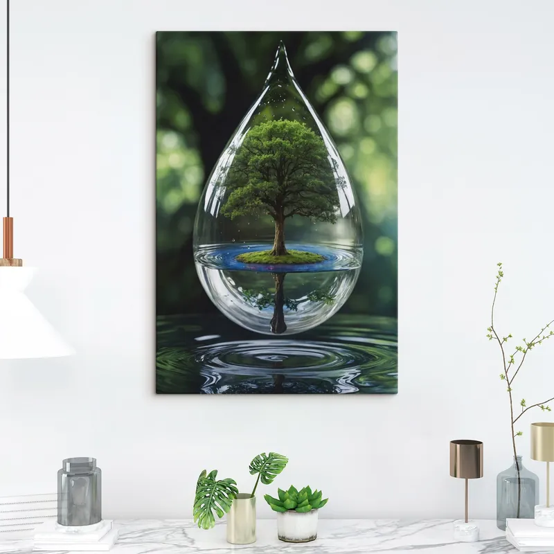 Plată securizată Pictură pe pânză Picătură cu reflexie de copac Nr s44480