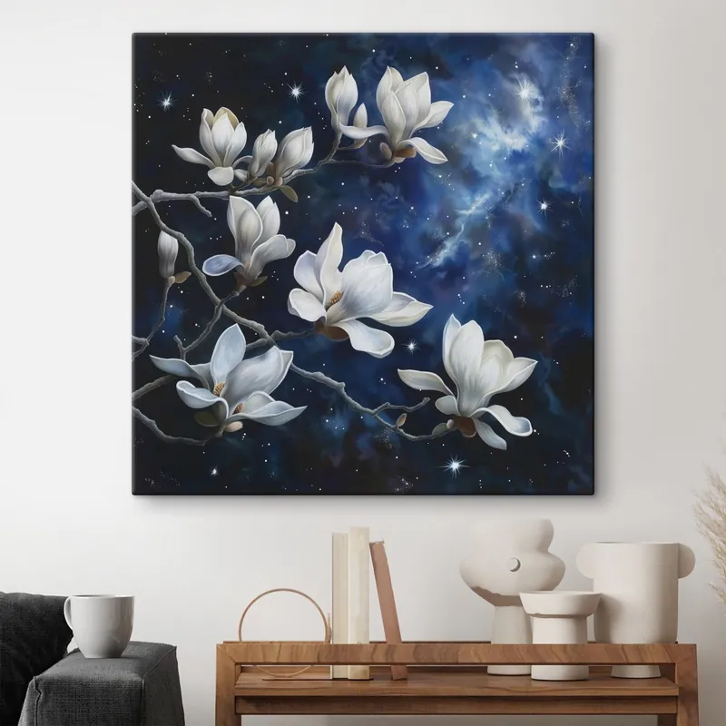 Pictură pe pânză Flori de magnolie pe cer Nr s44585 Ofertă exclusivă