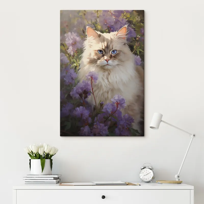 Pictură pe pânză Pisică în flori Nr s44663 Bestseller