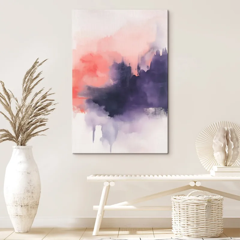 Pictură pe pânză Abstracție în stil acrilic, lovituri de pensulă, violet și roz Nr s44507 Premium