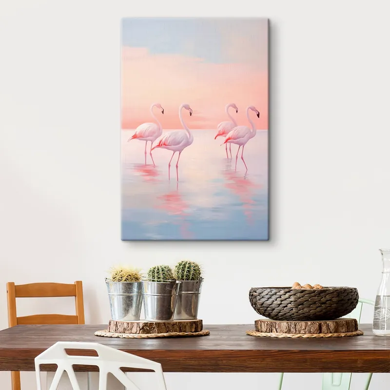 Preț redus Pictură pe pânză Flamingo în apă puțin adâncă la apus de soare Nr s44732