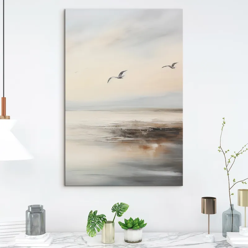 Pictură pe pânză Pastel peisaj cu pescăruși de zbor Nr s44763 Discount