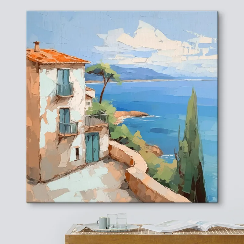 Retur gratuit Pictură pe pânză Casa de lângă mare imitație de pictură Nr s44767