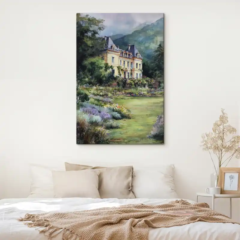 Pictură pe pânză Chateau francez înconjurat de o grădină cu lavandă Nr s44797 Comandă acum