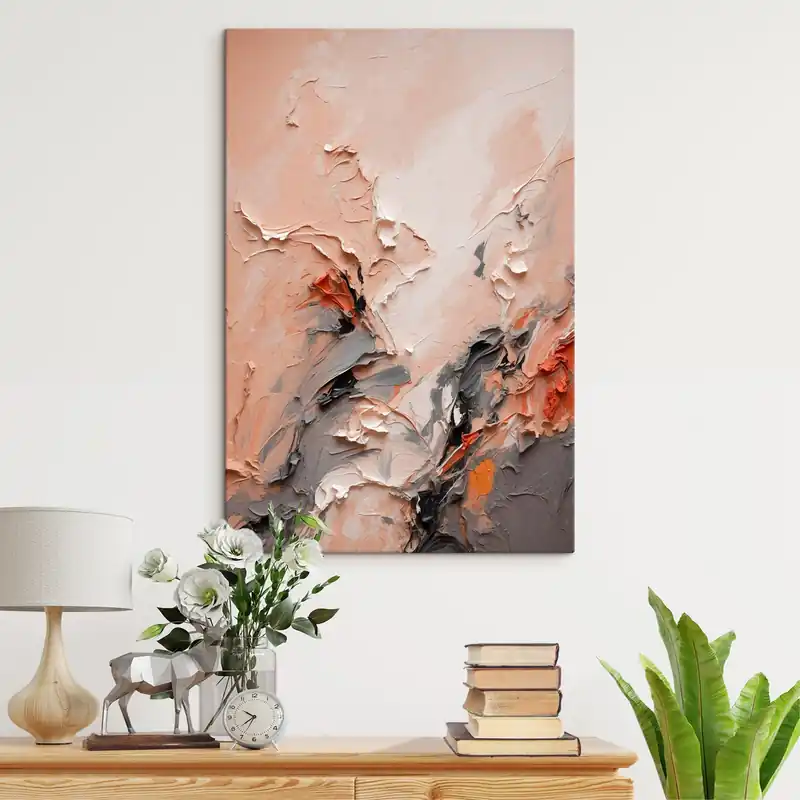 Bestseller Pictură pe pânză Abstract în tonuri de gri piersică cu tușe texturate Nr s44873