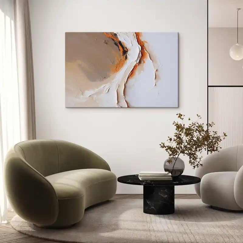 Pictură pe pânză Pastel moale cu accent portocaliu și tușe netede Nr s44874 Reducere extra