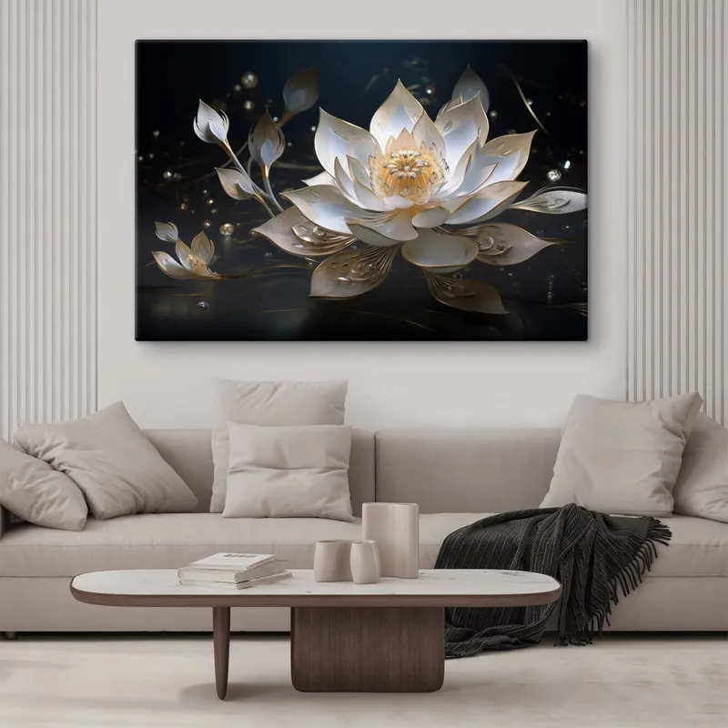 Pictură pe pânză Lotus cu modele elegante pe un fundal întunecat Nr s44841 Plată sigură