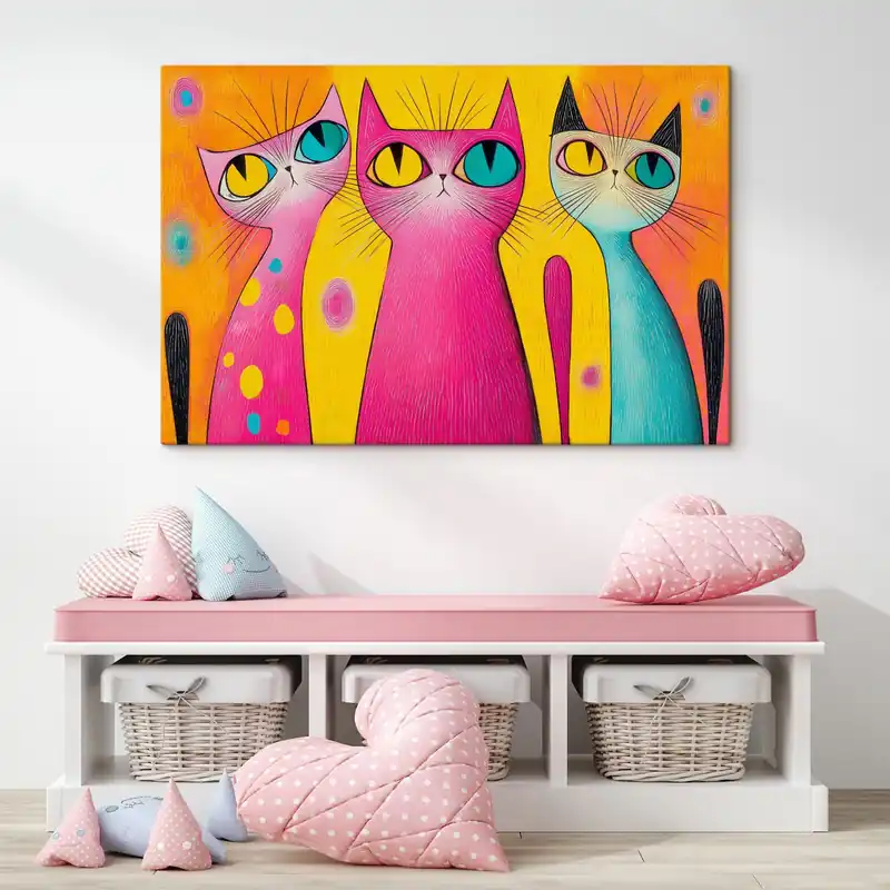 Pictură pe pânză Pisici jucăușe cu ochi mari în stil artistic Nr s44845 Ultima șansă