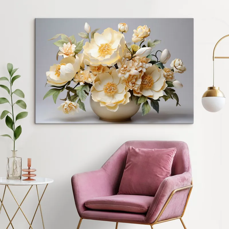 Pictură pe pânză Buchet floral luxuriant în tonuri pastelate Nr s44846 Super ofertă