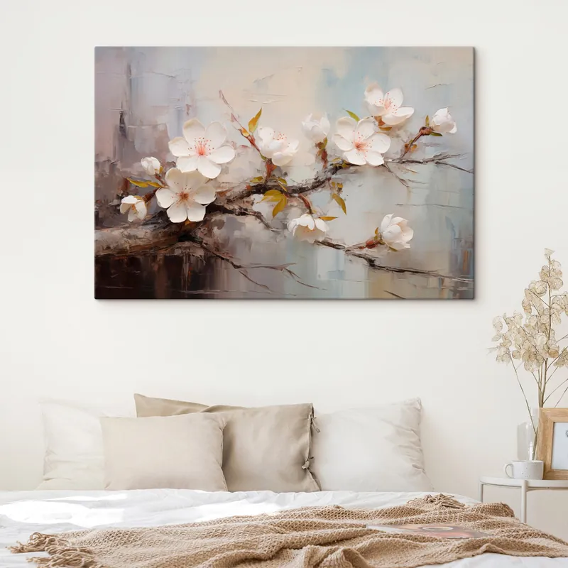 Retur gratuit Pictură pe pânză Flori albe cu accente roz pe un fundal abstract Nr s44935