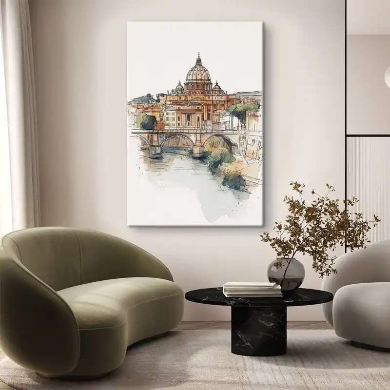 Pictură pe pânză Acuarelă Roma oraș, schiță desen, arhitectură Nr s44983 Expediere rapidă