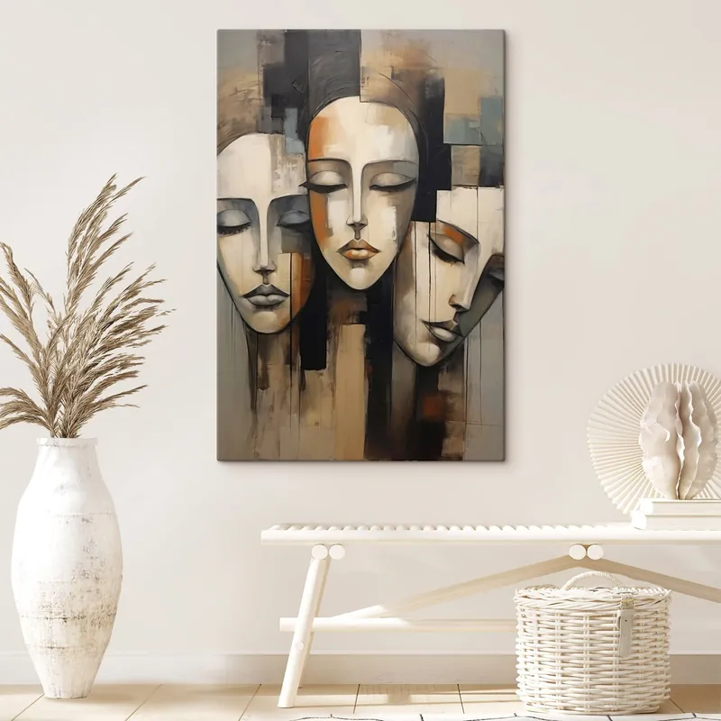Pictură pe pânză Trei fețe feminine cu ochii închiși în stil cubist Nr s45008 Promoție