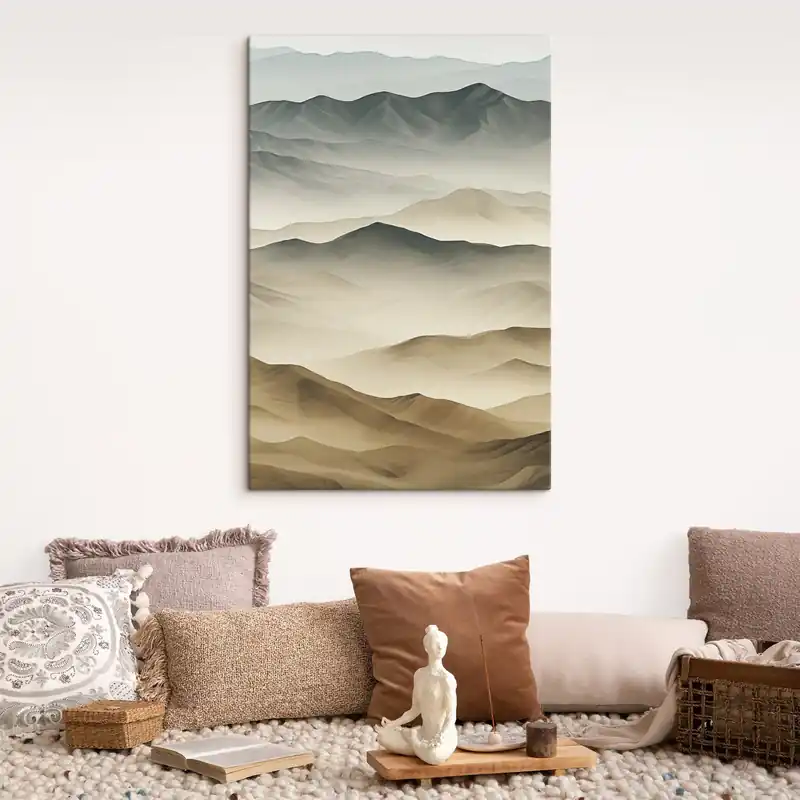 Pictură pe pânză munți, straturi, ceață, gradient moale, natural, bej, abstract, peisaj Nr s45095 Reduceri