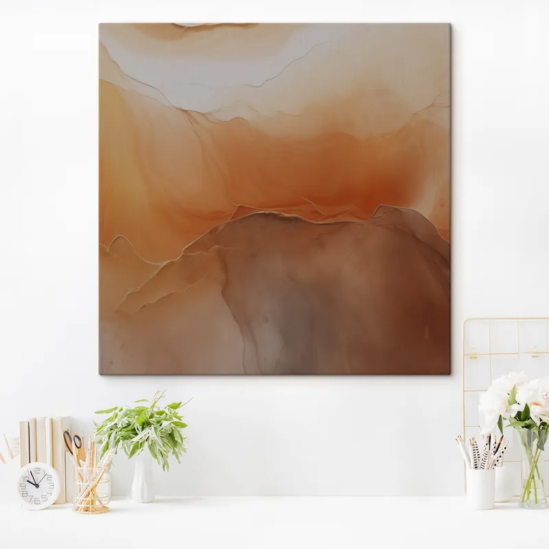 Pictură pe pânză abstract neutru, culori de nisip, curbe blânde, textură vizuală, efect de curgere Nr s45108 Promoție