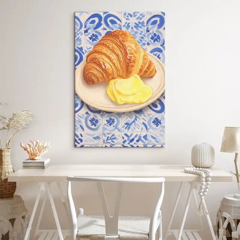 Pictură pe pânză Croissant cu unt pe o farfurie Nr s45146 Disponibil imediat