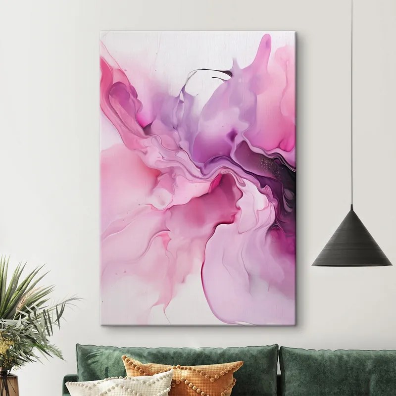 Pictură pe pânză Vârtejurile abstracte de roz, violet și negru se îmbină într-o compoziție fluidă, organică, creând un sentiment de mișcare Nr s45195 Noutate