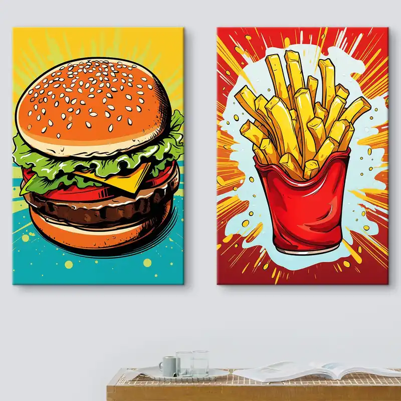 Premium Pictură pe pânză Cartofi prăjiți și burger Nr m00556